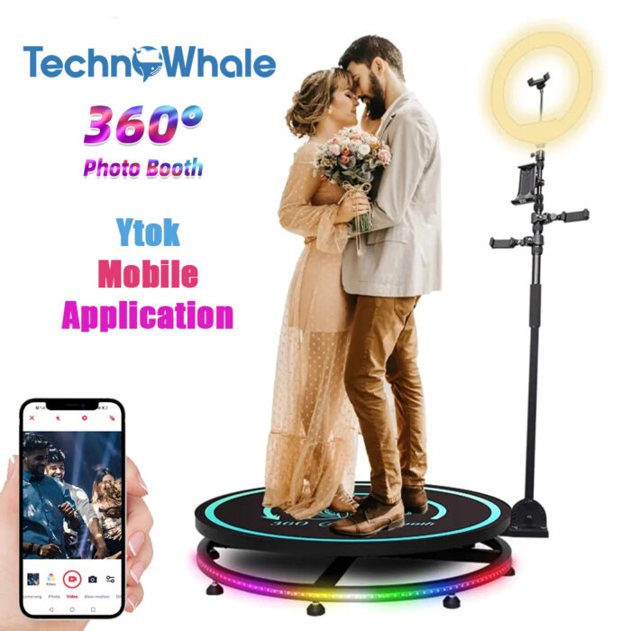 TechnoWhale 360 Photo Booth Video Spinner with 360 degree Rotating Selfie Machine Size 80cm Fits for 3 persons with Ytok Mobile Application - Image 1