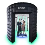 Inflatable Photo Booth Enclosure Round Shape 360 Photobooth Backdrop with RGB Lights for Events Advertising and Wedding Party