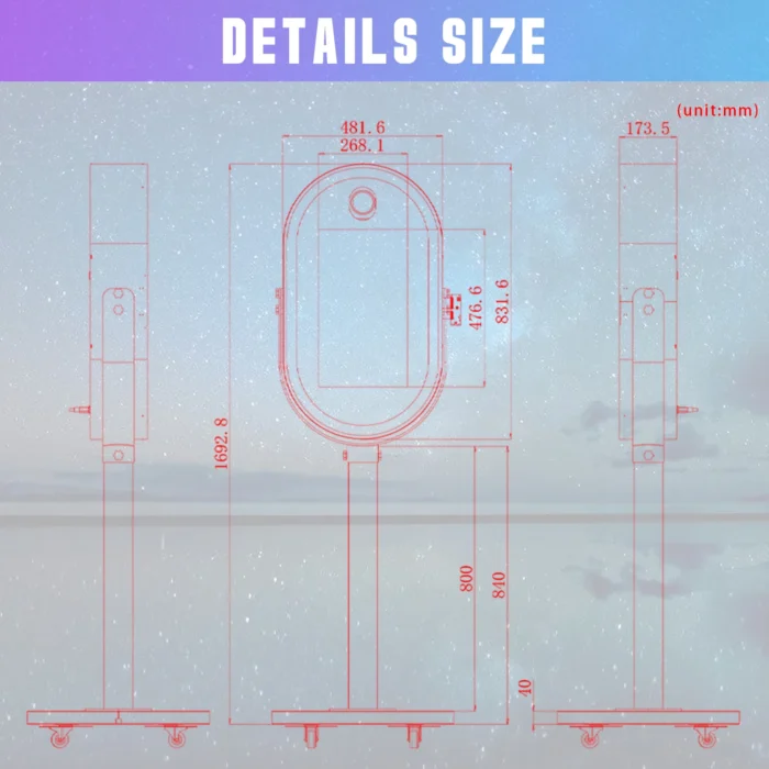 TechnoWhale Portable Oval Shape 21.5’’ LCD Touch Screen Magic Mirror Photobooth with Flight Case for Events Wedding Party - Image 3