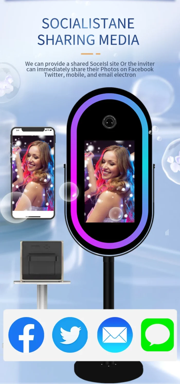 TechnoWhale Portable Oval Shape 21.5’’ LCD Touch Screen Magic Mirror Photobooth with Flight Case for Events Wedding Party - Image 4