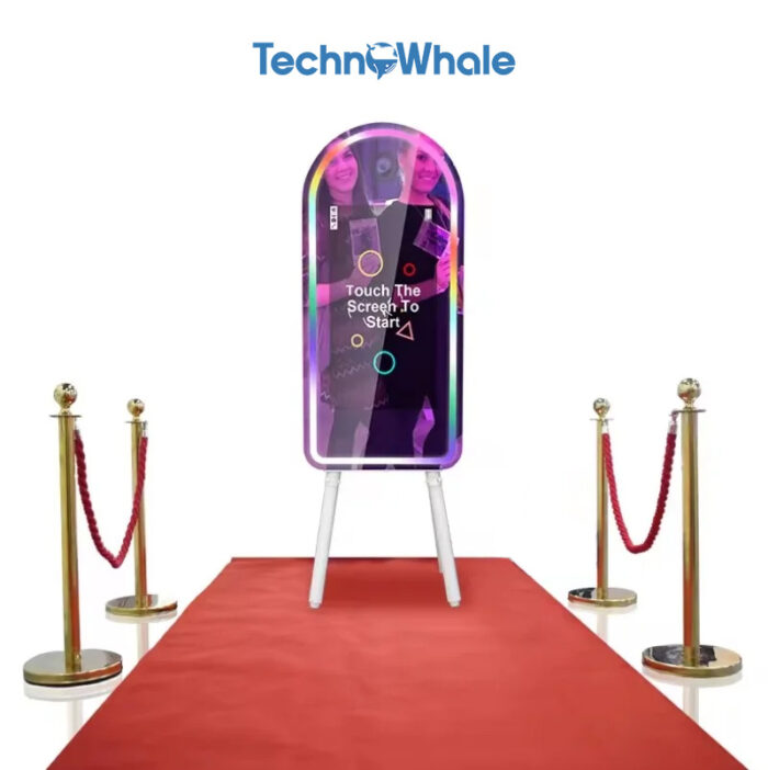 TechnoWhale 45 Inch Magic Mirror Photobooth With 4 Legs and 32 inch LCD Screen Selfie Photo Booth for Events Weddings and Parties - Image 1