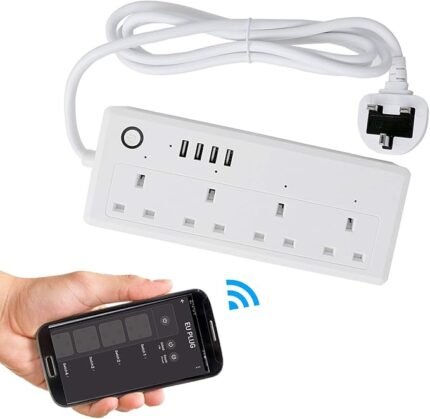 Technowhale Smart Life Tuya APP 1.8m Cable Intelligent power strip 4 Outlets Plug Socket Wifi Smart Power Strip with USB 4 Charging Port App Voice Control Work with Alexa Google Home Assistant