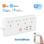 Technowhale Smart Power Strip UK WiFi Plug with Tuya application Power Monitor 1.8m Cable Length with 4 AC Socket 4 USB Ports and 1 USB-C Smart Home Appliance Voice Control for Alexa and Google Home
