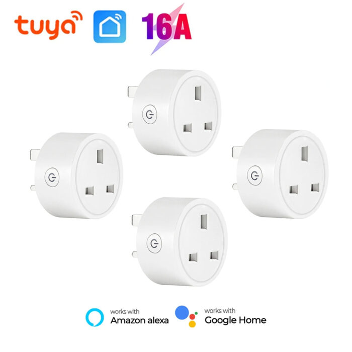 TechnoWhale 4pcs Smart Power Plug UK 16A Power Monitoring Smart Life Wifi Intelligent Mini Socket Electrical Wireless Smart Outlet Alexa Tuya - Image 1