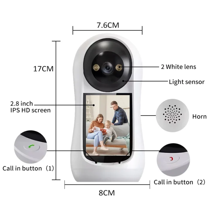 TechnoWhale 3MP PTZ Wifi Video Call Camera with 2.8 Inch IPS Screen Baby Cry Sound Detection Wireless Security IP Camera Supports V380 APP - Image 5