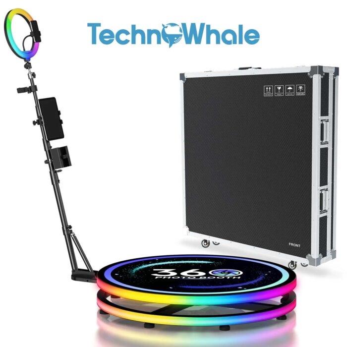 Technowhale 360 Photo Booth Machine TW360-YTK Size 115cm for 7 Persons with App Control 360 Rotating Degree with Double Light Box 360 Photobooth for Party and Events - Image 1