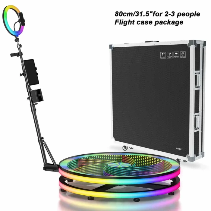 Technowhale 360 Photo Booth Machine TW360-YTK Size 80cm for 3 Persons with App Control 360 Rotating Degree with 2 RGB Ring Lights 360 Photobooth for Party and Events - Image 1